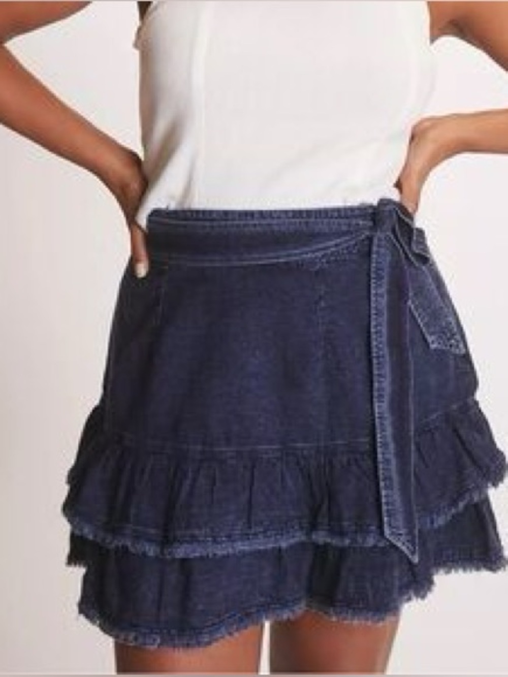 Anthropologie Pilcro Ruffled Denim Skirt Small Tie Front